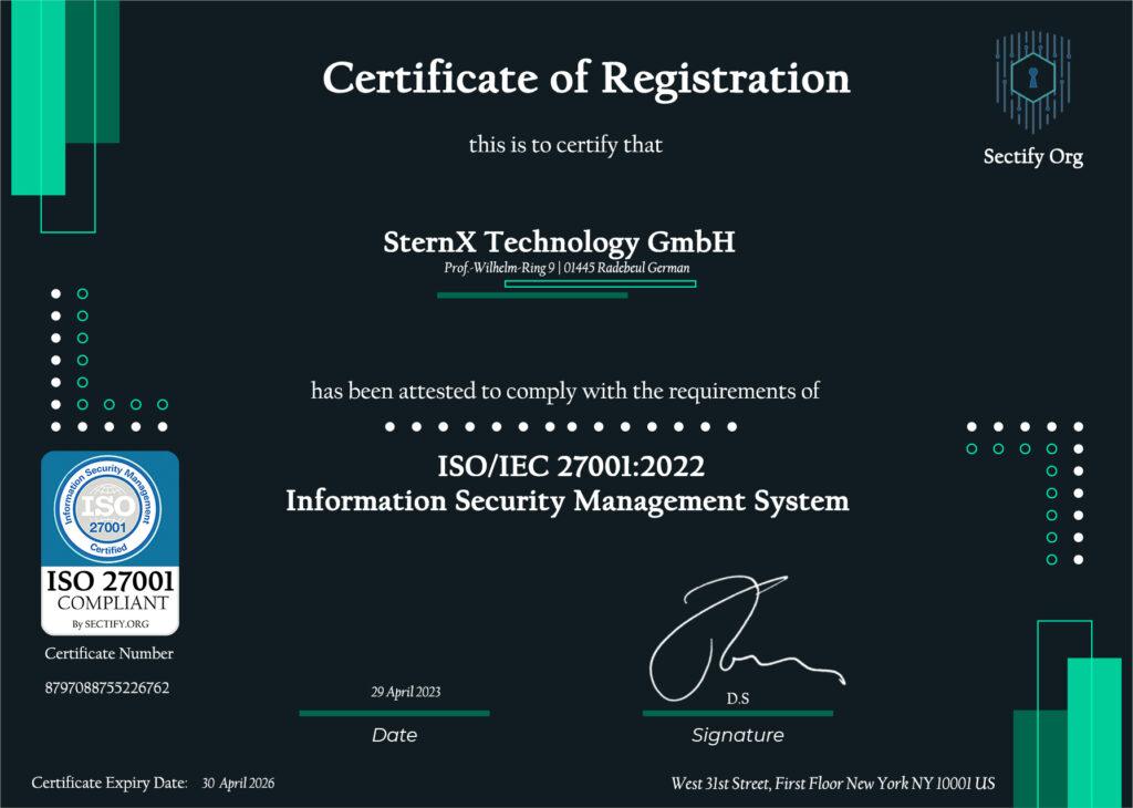 Sternx ISO certificate